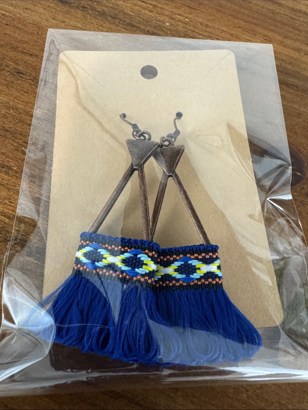 Handcrafted Blue Decorative Fringe Dangle Earrings - Boho Style
